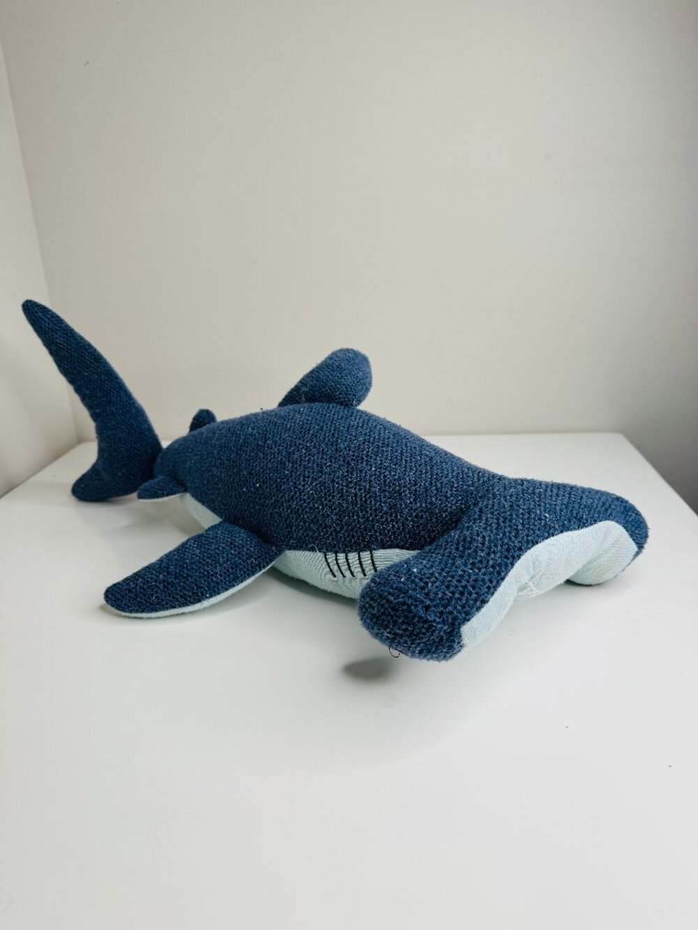 Pillowfort Hammerhead Shark Pillow Plush Blue Grey 24in x 7in. Very light discol